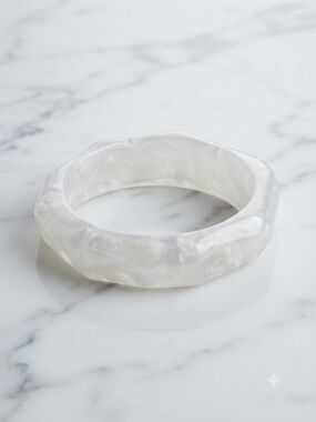 Iridescent Pearly Resin Geometric Bangle Bracelet